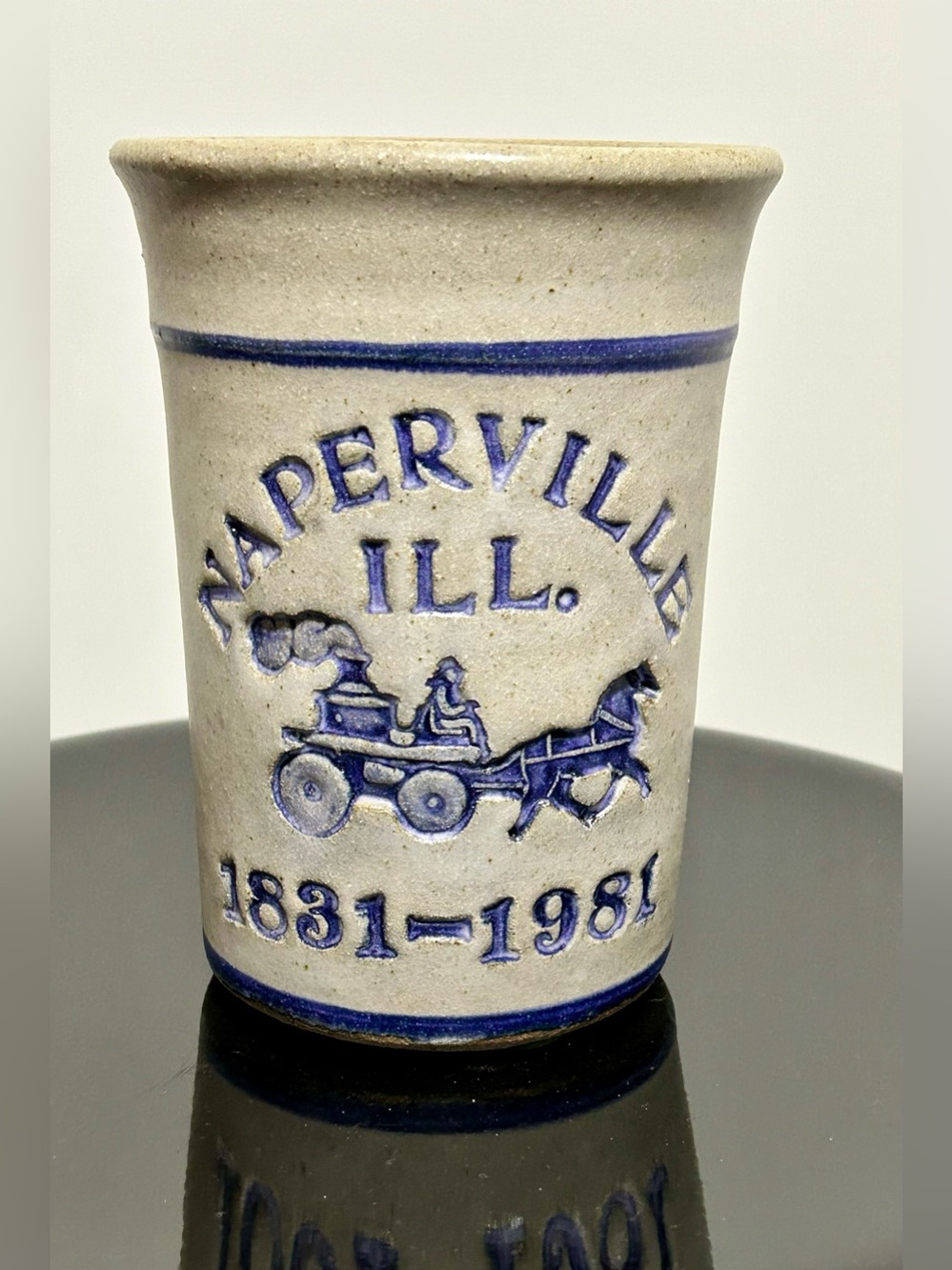 Commemorative Naperville Ill. Stoneware Jar in Cream and Blue